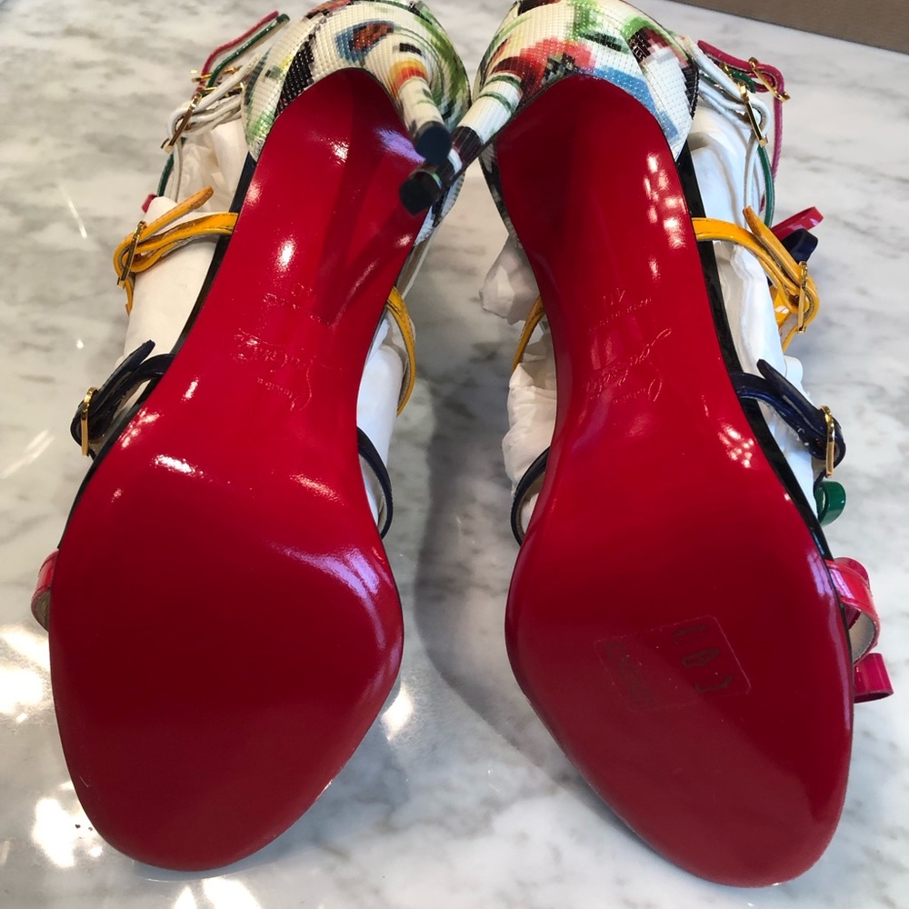 New Christian Louboutin Girlistrappi Leather Multi Color Bows Sandals Heels 40 - Picture 7 of 7